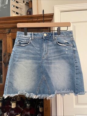 LOFT Light Blue Distressed Denim Mini Skirt